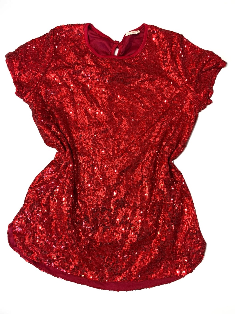 Cherry Red Sequin Top Y2K Glam Party Blouse Made in USA Sparkly Vintage AXIS M